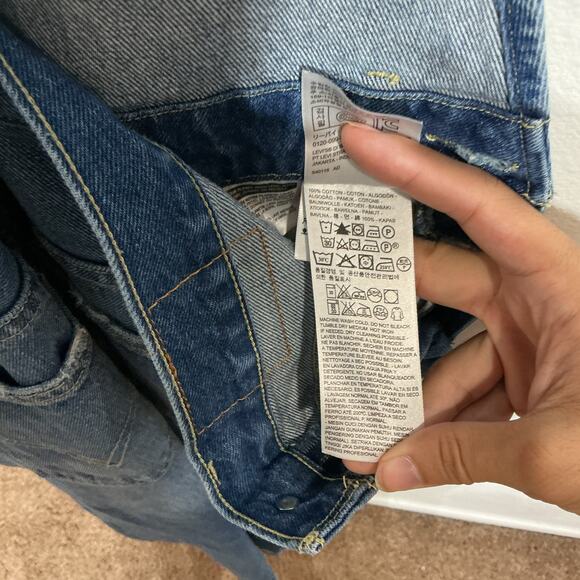 Levi's Blue Denim Distressed Straight Leg Overalls Sz M - Picture 6 of 12